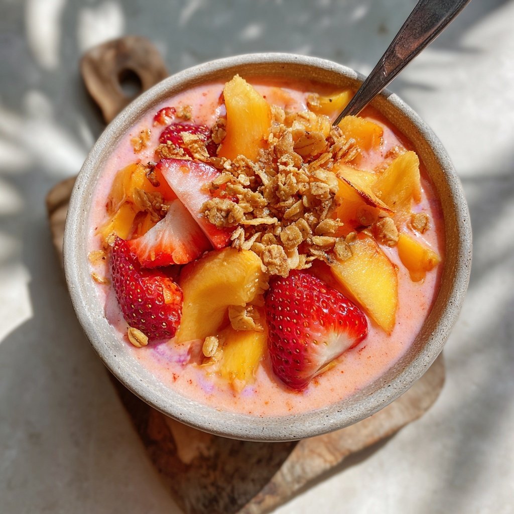Strawberry Peach Smoothie Bowl