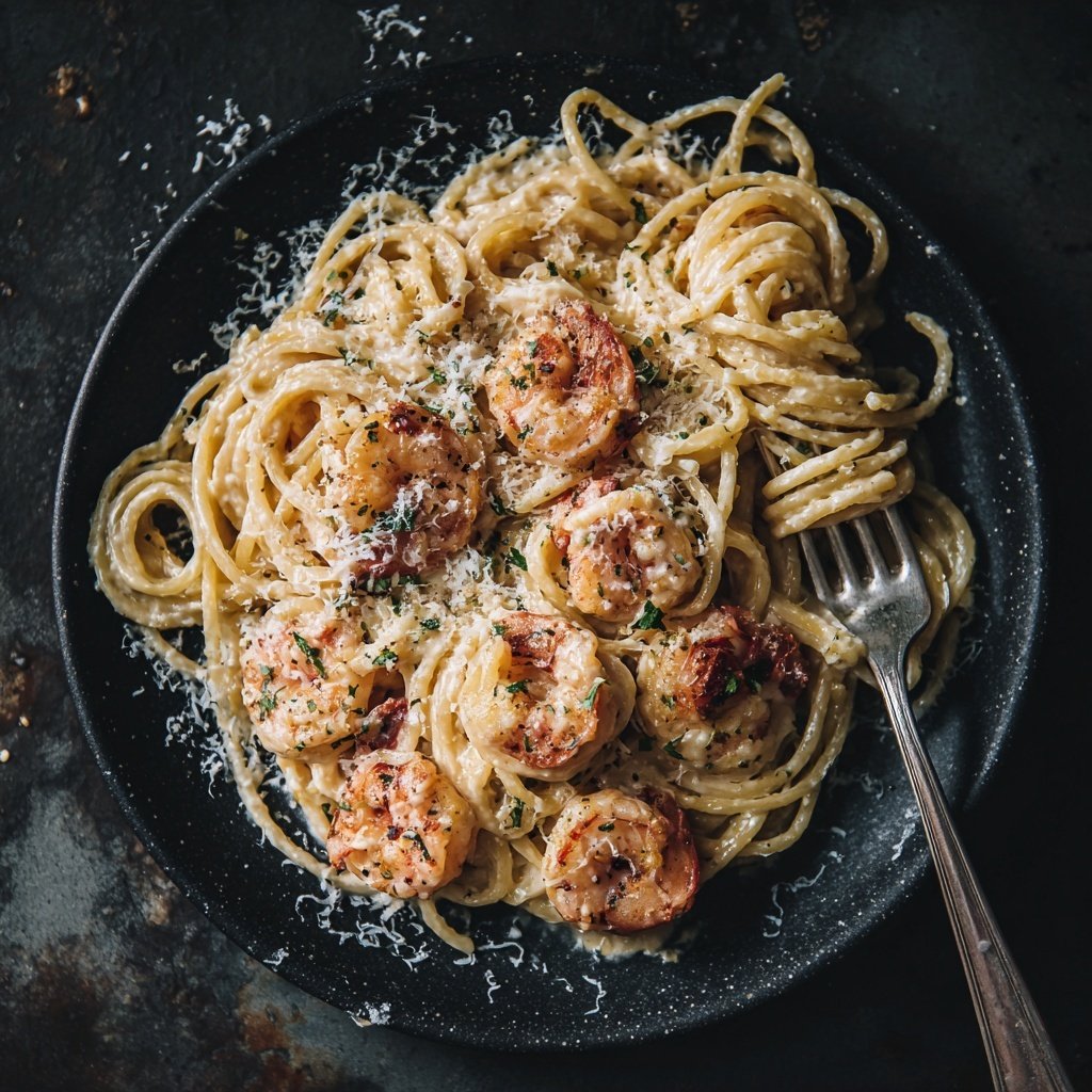 Shrimp And Garlic Cream Pasta