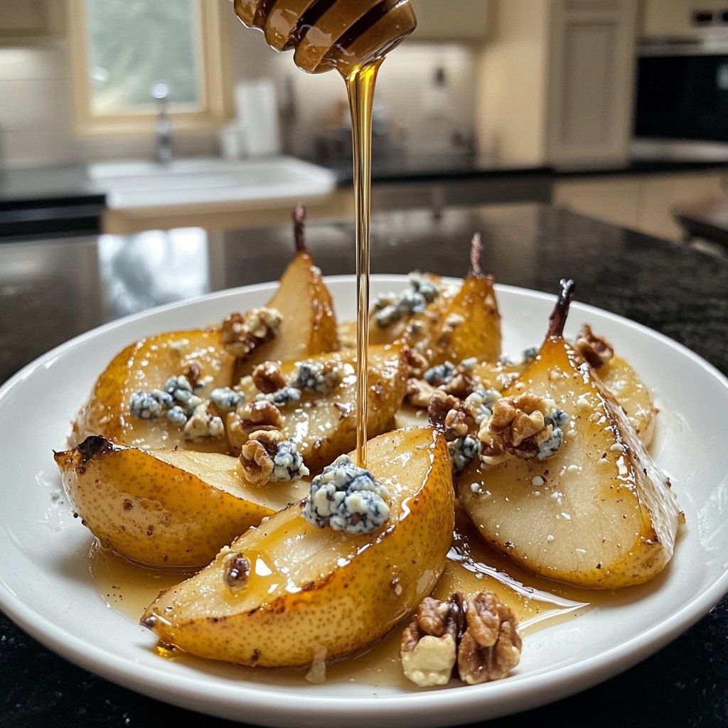 Easy Roasted Pears with Blue Cheese, Walnuts and Honey